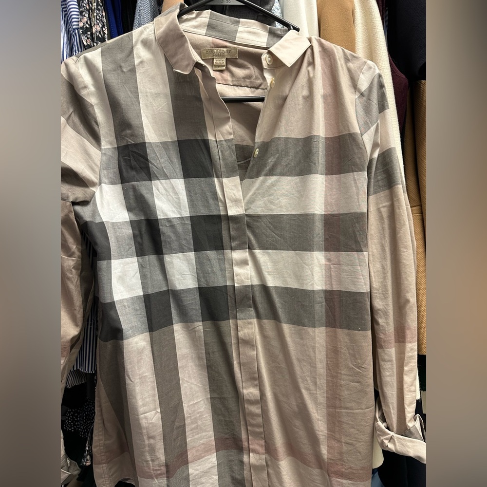 Authentic Burberry Plaid Shirt - Black, Gray, White